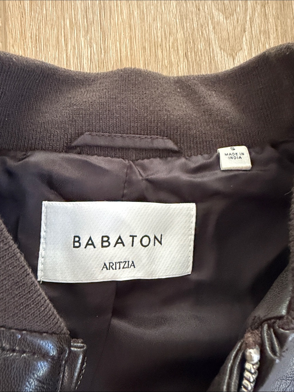 Aritzia Dark Brown Vegan Leather Cropped Bomber Jacket - Picture 2 of 7